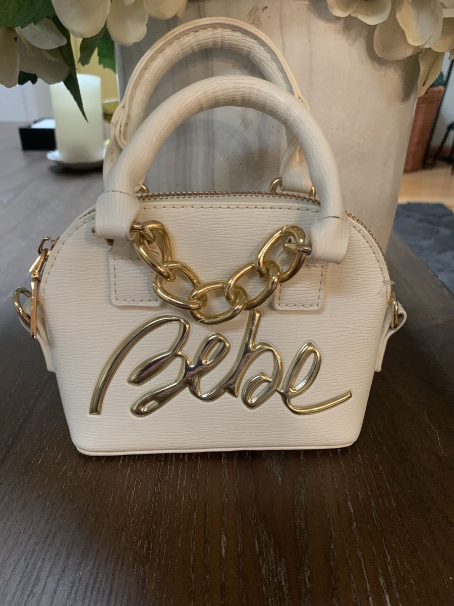 Bebe Gianna Mini Dome Bag White With Gold Logo