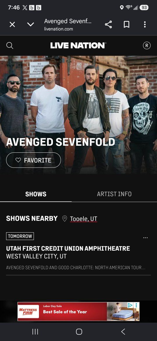 avenge sevenfold (2) tickets 