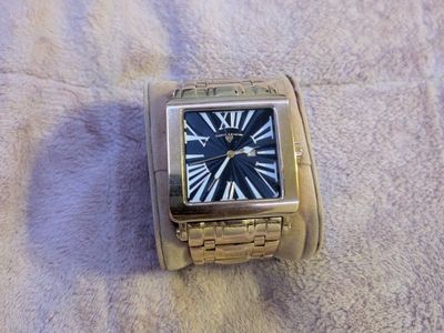 Swiss Legend Gold-Tone Rectangular Black Dial Watch with Roman Numerals