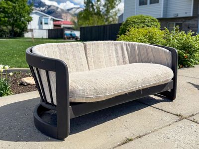 1980s HOWARD FURNITURE Oak Barrel Back Loveseat