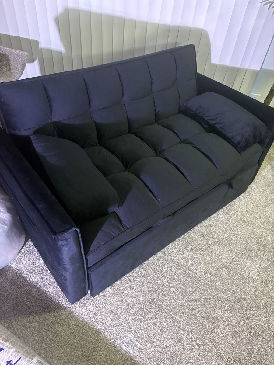 Blue Velvet Convertible Sleeper Sofa Bed