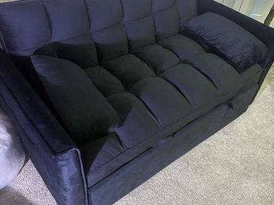 Blue Velvet Convertible Sleeper Sofa Bed