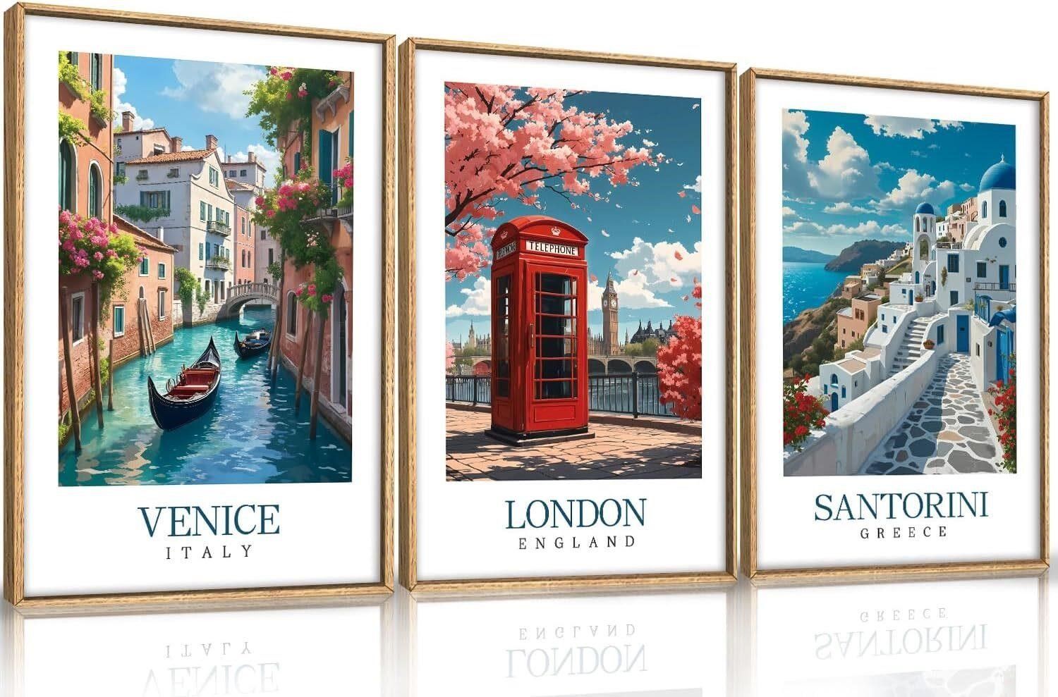 Set of 3 Wall Art Framed 