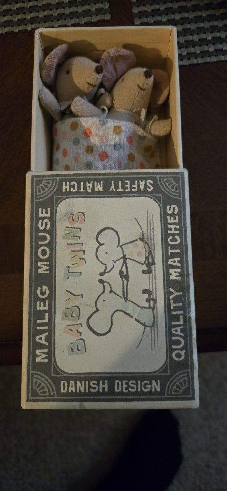 Maileg Baby Twins Mouse in Matchbox Toy Set
