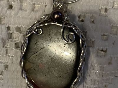 Handmade Wire Wrapped Bloodstone Pendant Necklace with Pearl Accent - Unique Stone Jewelry