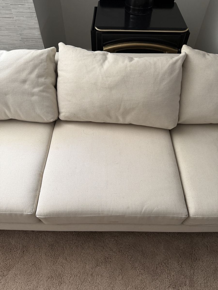 Off-White Fabric Couch - Good Condition 3-Seater Sofa
