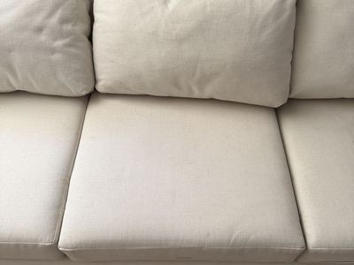 Off-White Fabric Couch - Good Condition 3-Seater Sofa