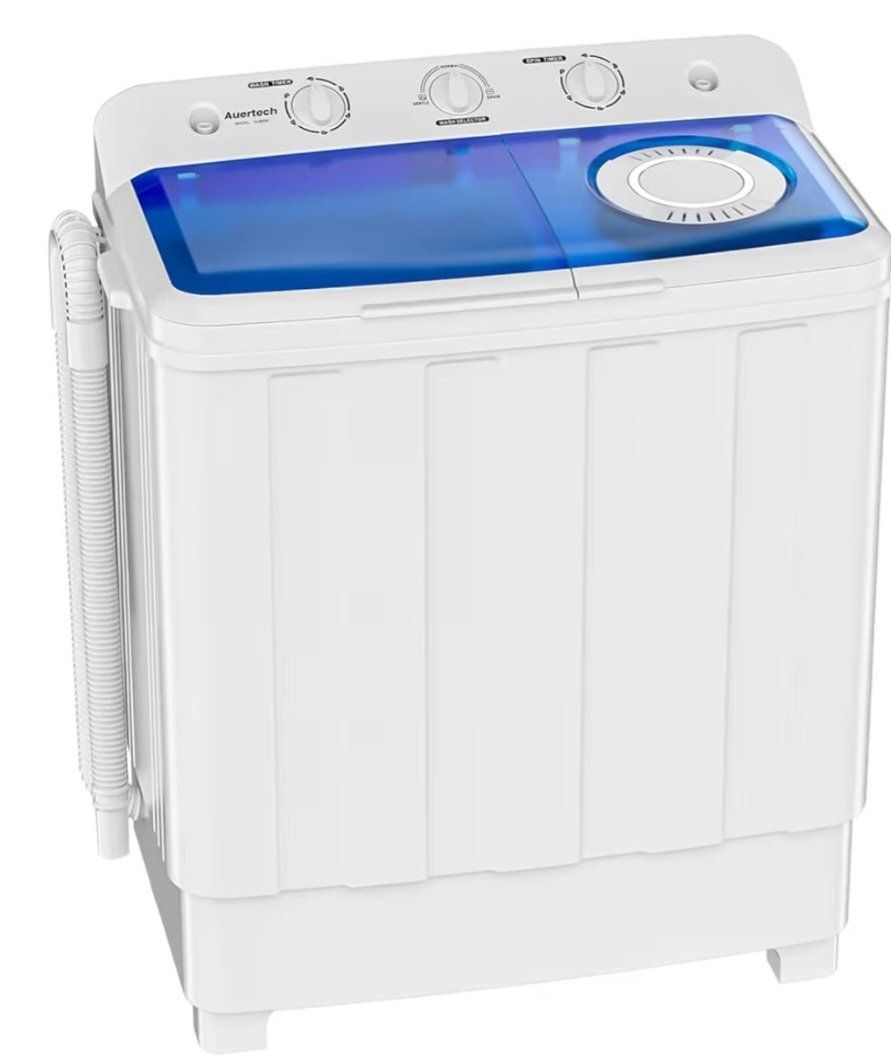 Auertech Portable Compact Twin Tub Washing Machine & Spin Dryer, White/Blue