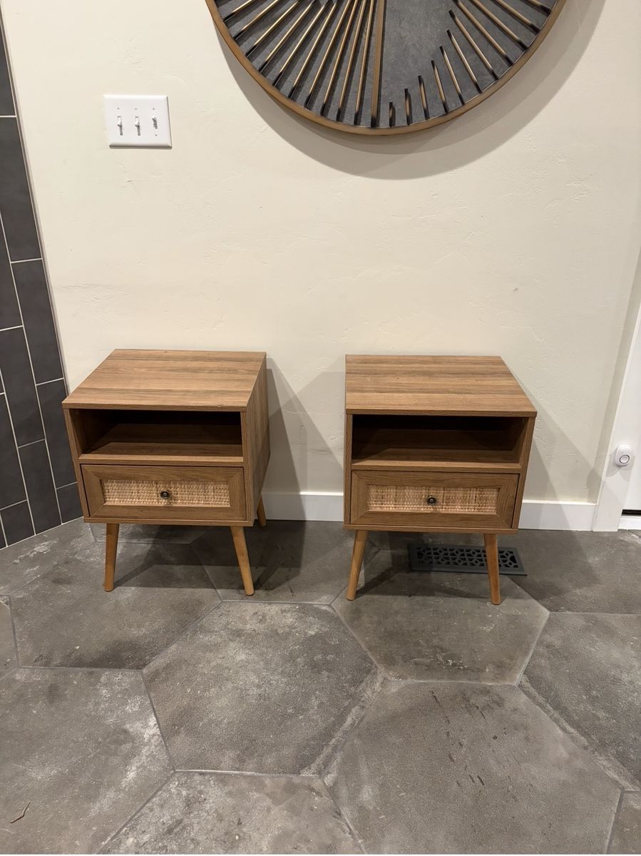 Nightstands (2) with shelf and drawer - matching pair