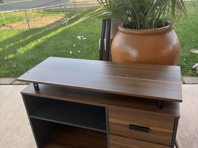 Modern Wood Grain desk with Open Shelving and Two Drawers