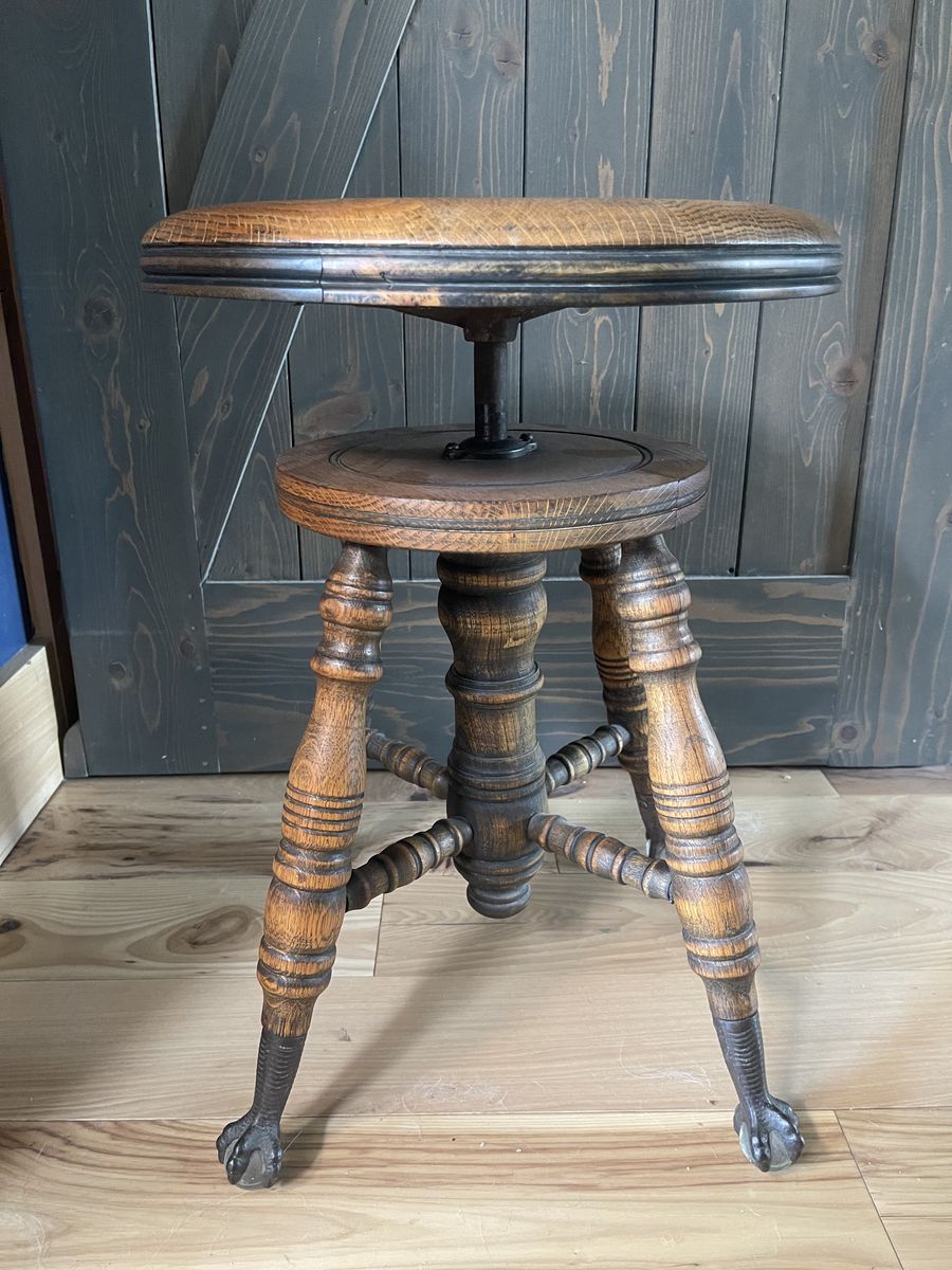 Antique "Chas. Parker Co." Piano Stool – Glass Ball & Claw – 1890s Authentic. OBO