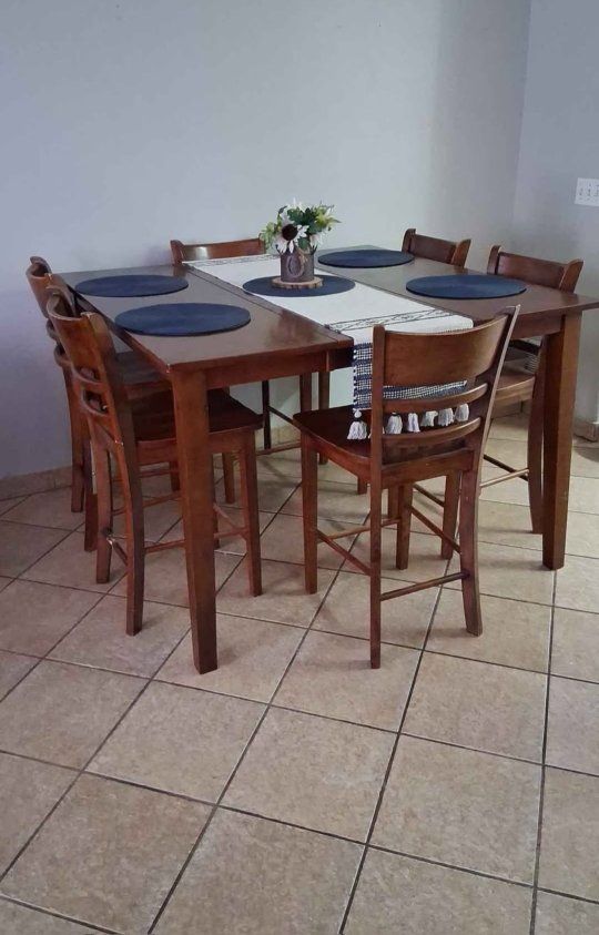 Wooden High-Top Dining Table Set with 6 Chairs - Perfect for Kitchen or Dining Room