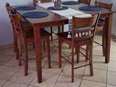 Wooden High-Top Dining Table Set with 6 Chairs - Perfect for Kitchen or Dining Room