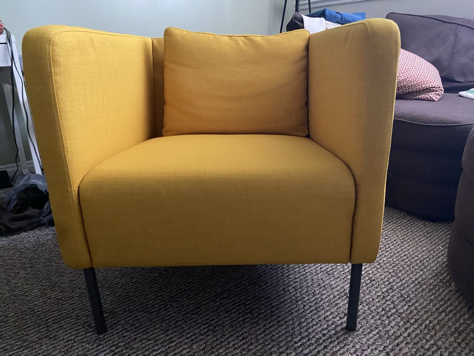 Yellow Fabric Accent Chair with Black Metal Legs - Modern Armchair