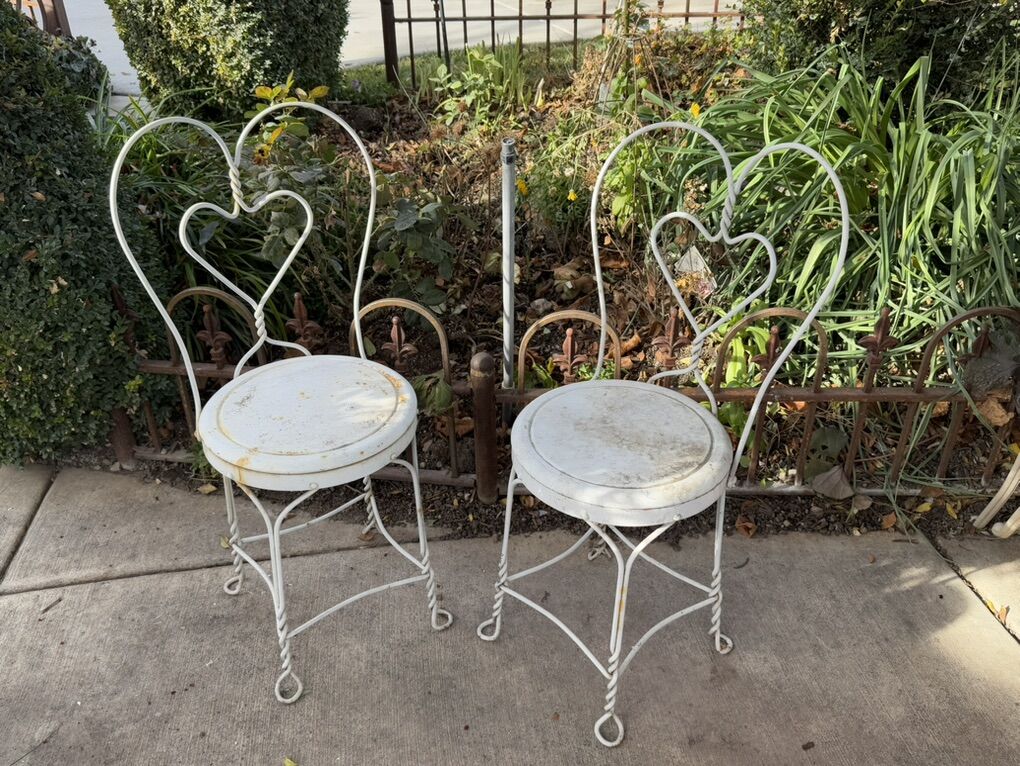 (2) Vintage All Metal White Heart Chairs