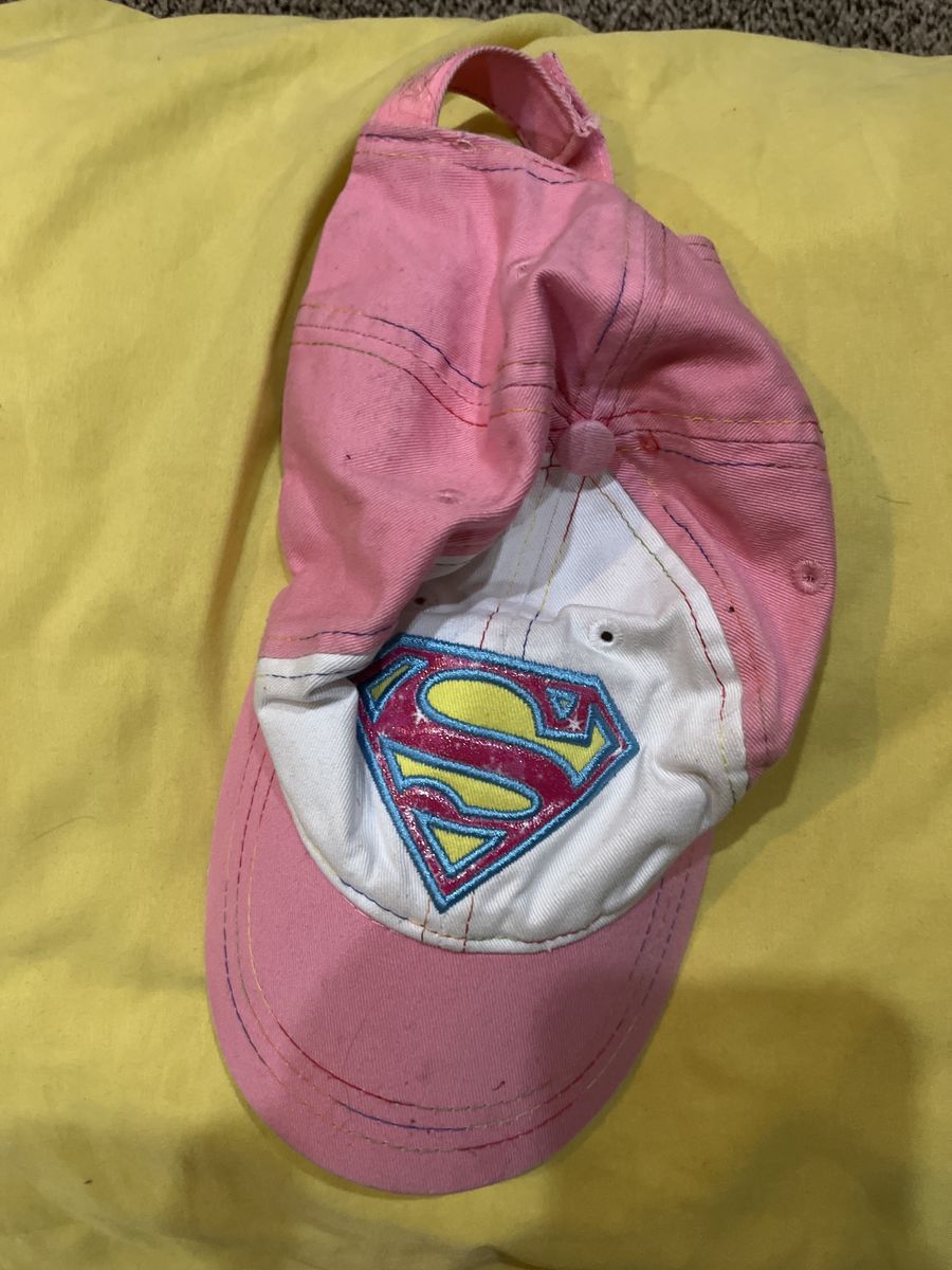 Pink & White Superman Logo Adjustable Cotton Baseball Cap for Girls - Child Size
