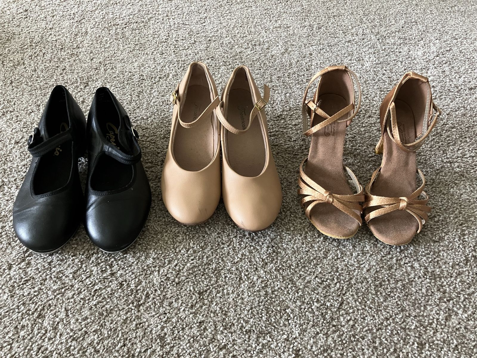 Tap, theater/character, and Latin dance shoes