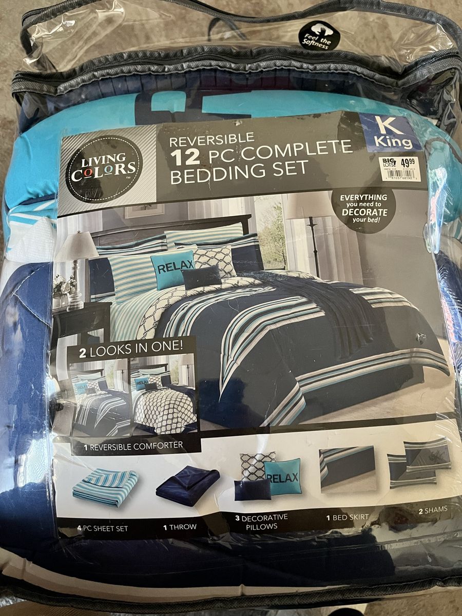 Blue King 12‑Piece Bedding Set – Brand New