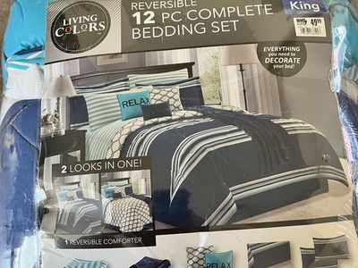 Blue King 12‑Piece Bedding Set – Brand New