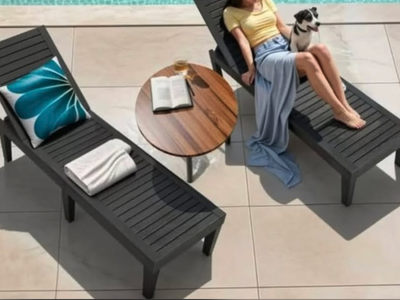 New set of 2 Chaise Lounge Chair Set, adjustable, waterproof