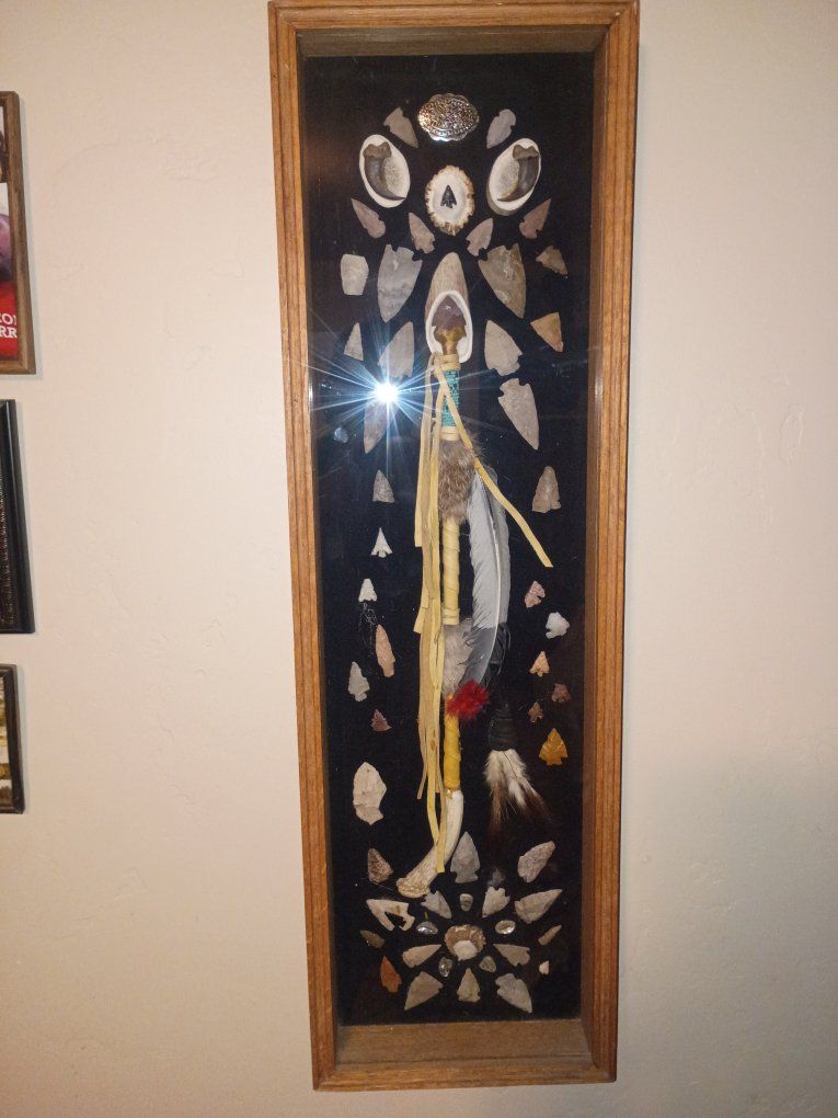 Framed Native American Arrowhead & Artifact Display - Shadow Box Wall Decor
