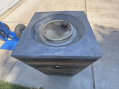 Square Outdoor Fire Pit with Wood looking Base - Gas Fueled, Includes Fire Glass