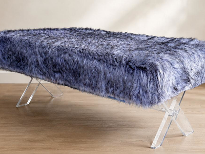 Glam Faux Fur Bench with Clear Acrylic Legs – Statement Piece