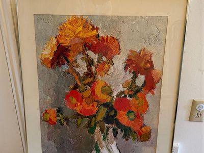 C. Halloin Signed Floral Still Life Impasto Oil Painting Framed Wall Art Decor