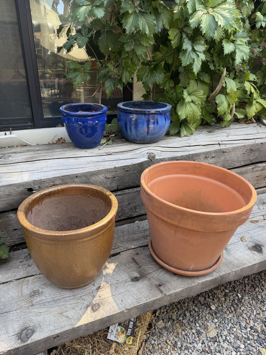 Assorted Outdoor Ceramic Glazed and Terracotta Planter Pots - Set of 4