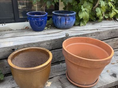 Assorted Outdoor Ceramic Glazed and Terracotta Planter Pots - Set of 4