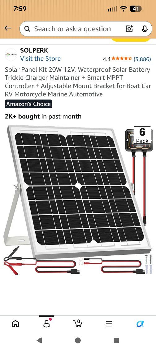 Solar Panel SOLPERK 20W 12V Waterproof  Kit w/ Smart MPPT Controller & Adjustable Mount for RV/Marine