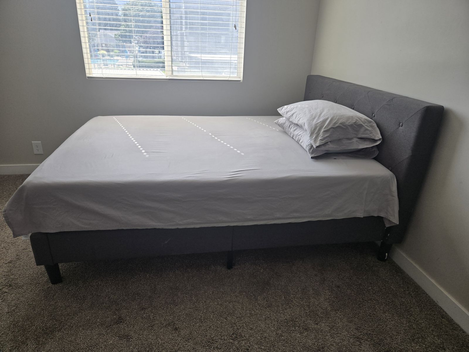 Full Size Platform Bed Frame with Tufted Headboard - Gray Fabric Upholstery