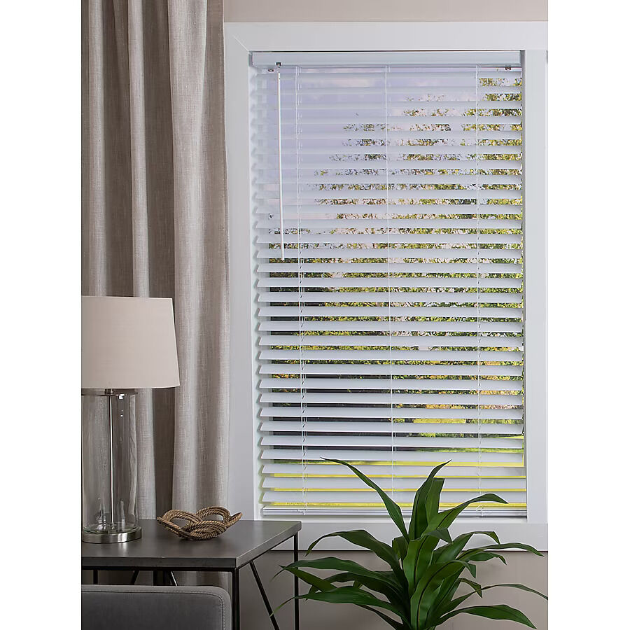 Home Decorators Collection White Cordless Faux Wood Blinds w/ 2 in. Slats - 39.5 in. W x 64 in. L