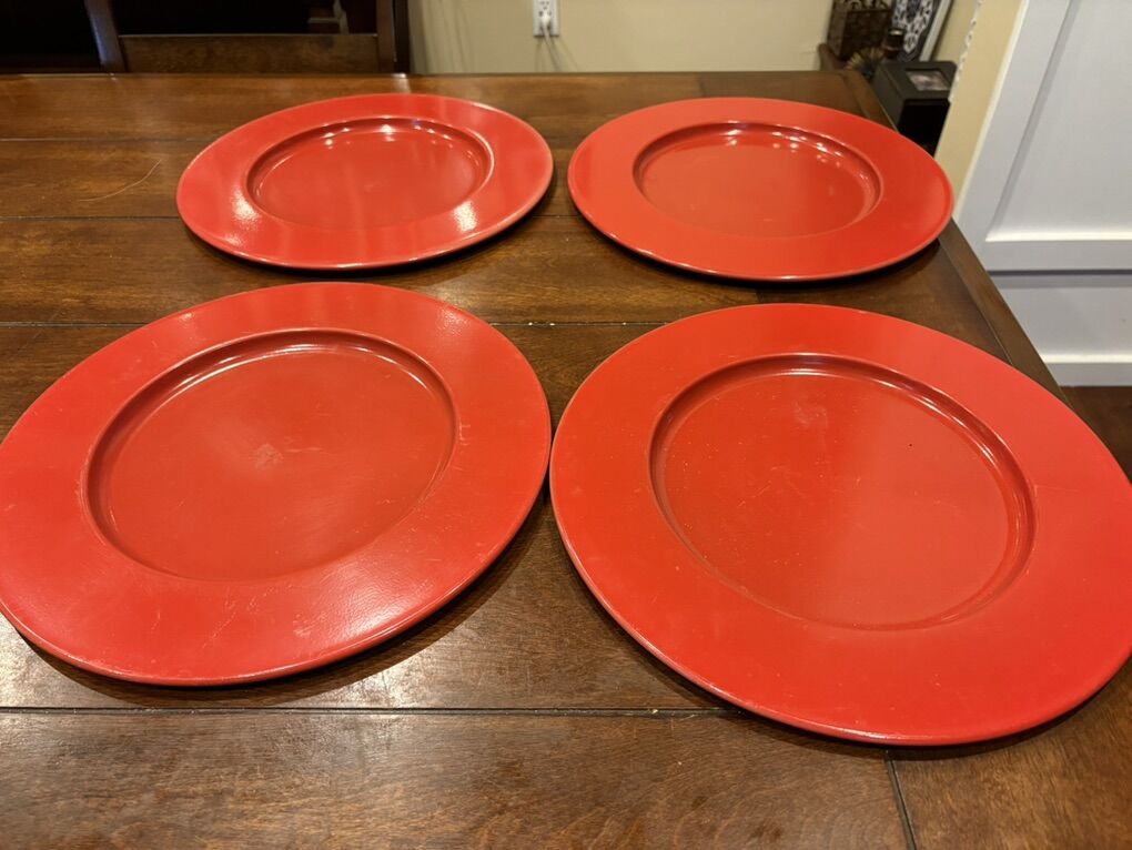 Set Of 4 Red Metal Charger Plates