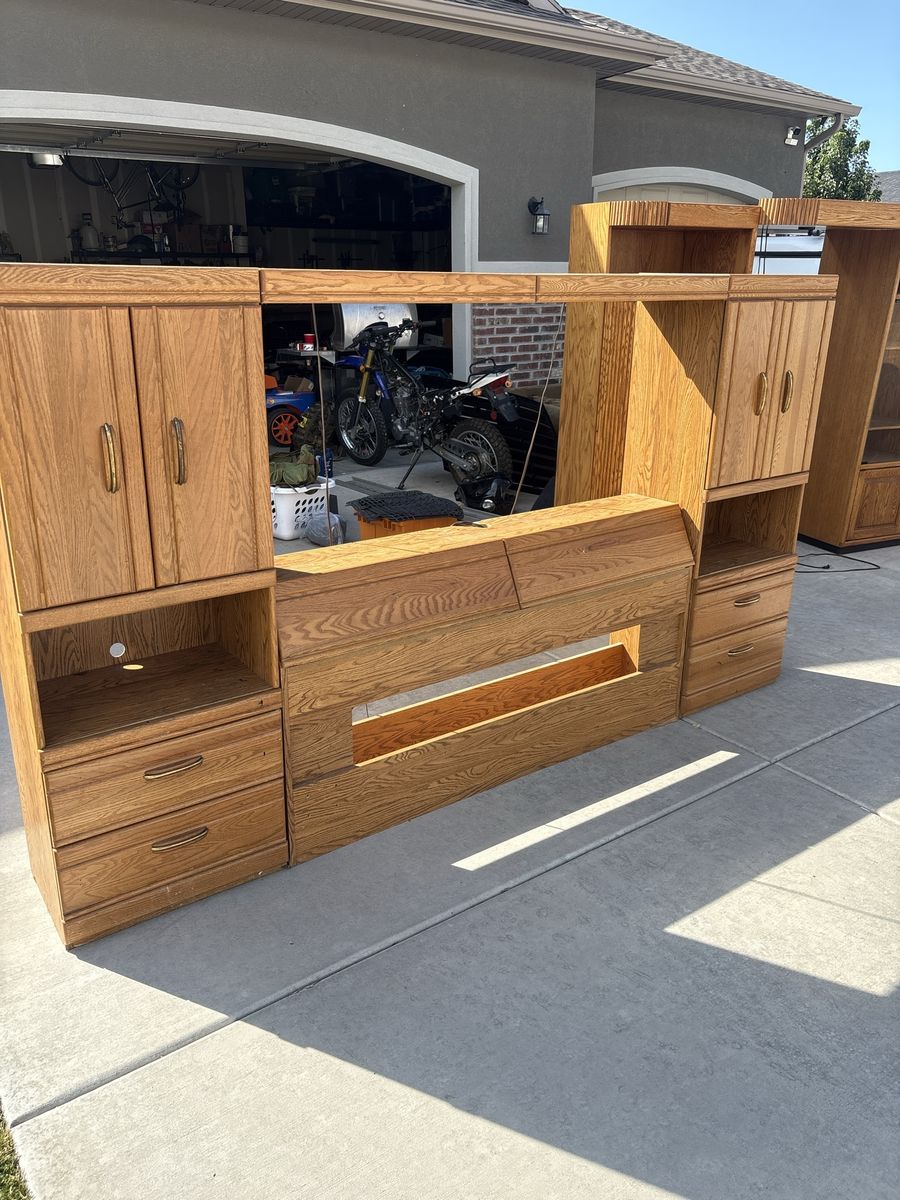 Oak Wood bed stand with Storage and Shelving