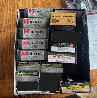 Ammo 28 nosler, 6.5 creedmore, 7mm PRC, 300WSM, 7mm-08