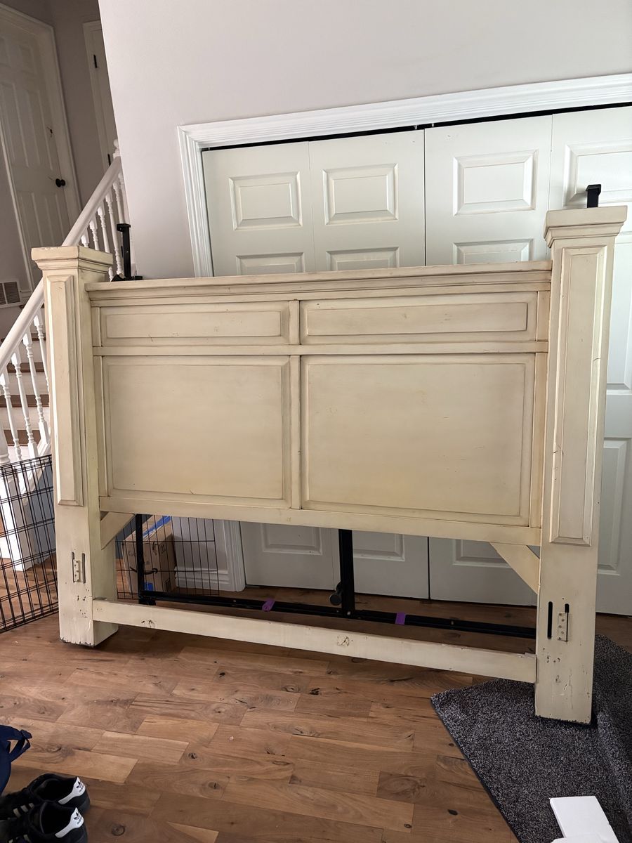 King Off-White Wooden Headboard with frame