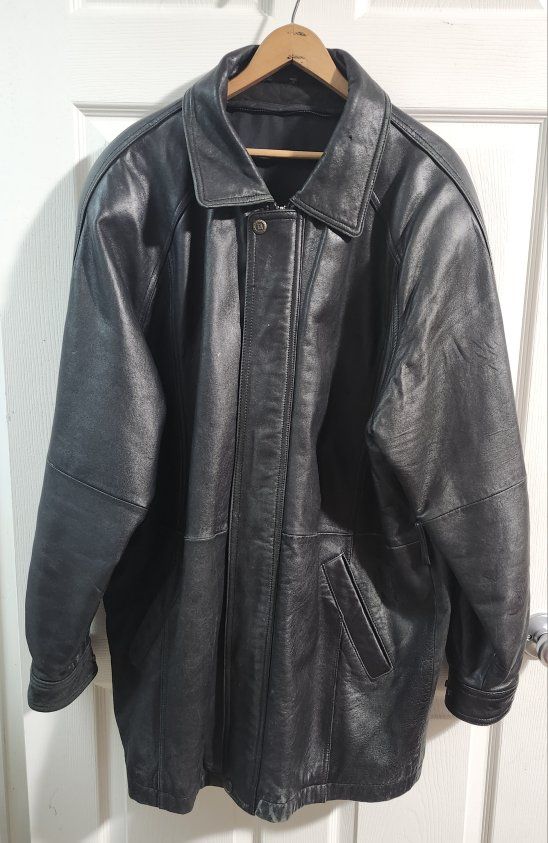 Mens Leather Car Coat 3/4 Length Sz 48