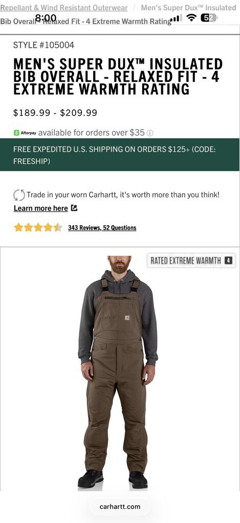 New Mens Super Dux Bib Overall Large OBO