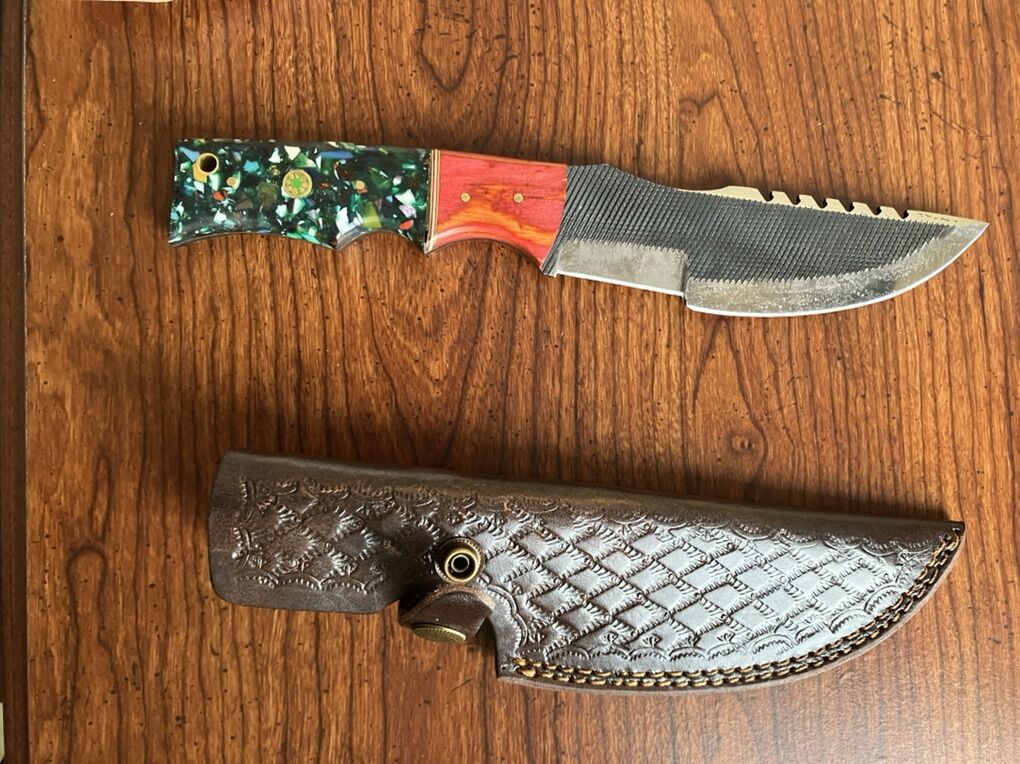 Damascus & Crosshatch Knives 5.5 In. With Sheaths