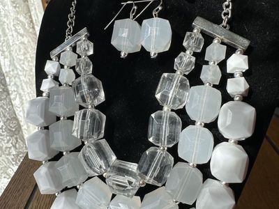 Chunky White/Clear Statement Necklace and Earring Set