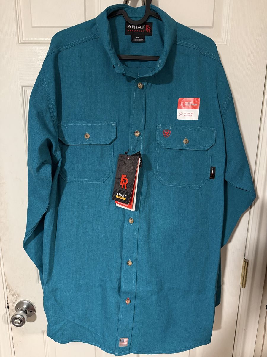 NWT Ariat FR Flame Resistant Work Shirt Teal Blue Size Large