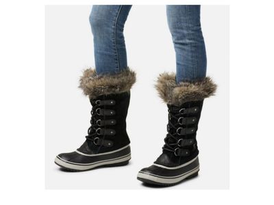 Sorel Joan Of Arctic Winter Boots Faux Fur Trim Lining Black & Tan Women's 8