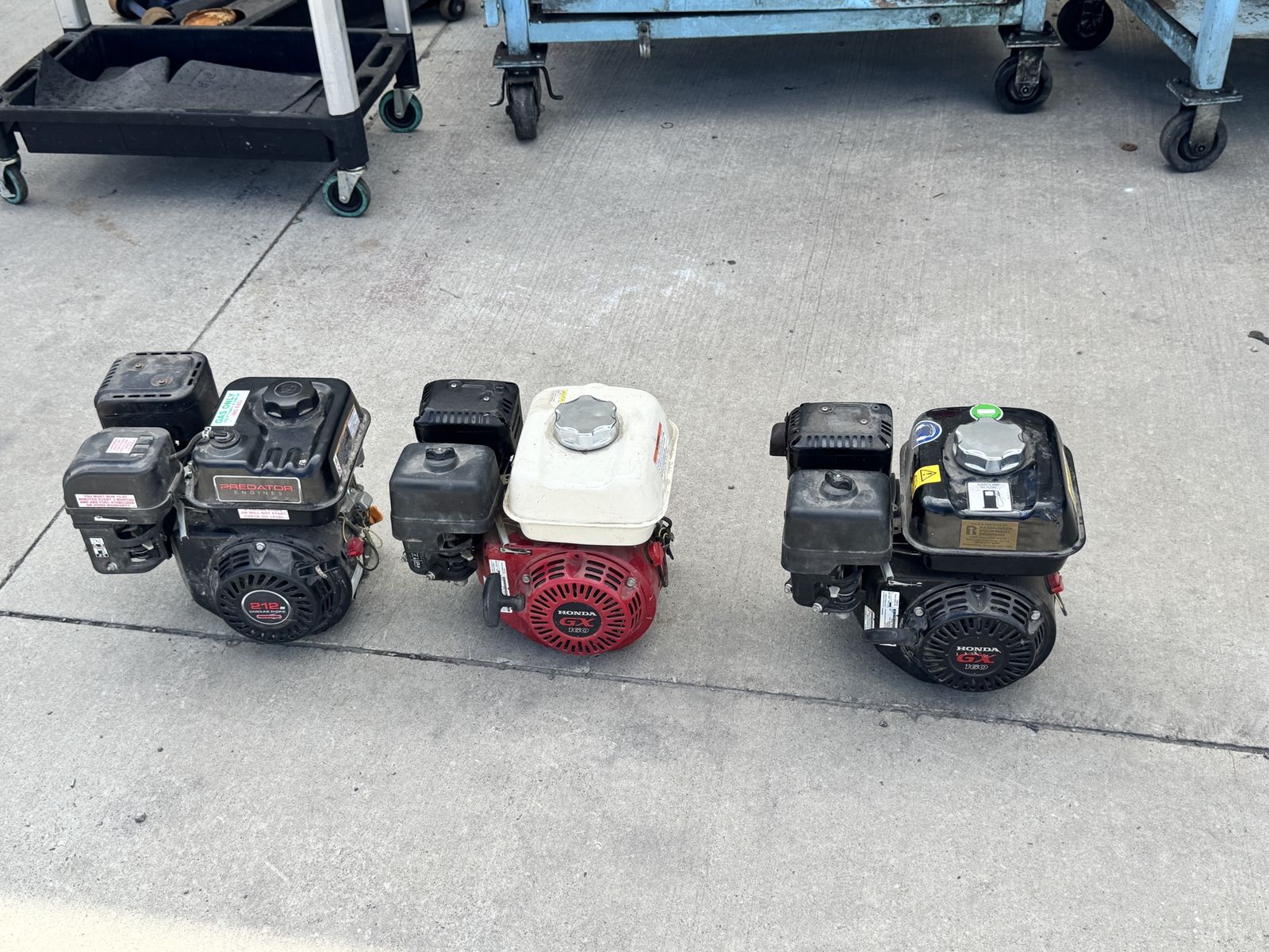 Lot of 3 Small Gas Engines - Honda GX160 & Predator 212cc