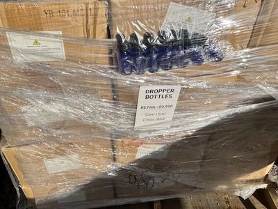 Pallet of Blue Glass Dropper Bottles