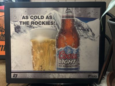 Vintage Coors Light "As Cold As The Rockies" Framed Beer Sign Bar Decor