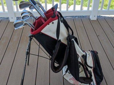 Boy's golf clubs + ball retriever