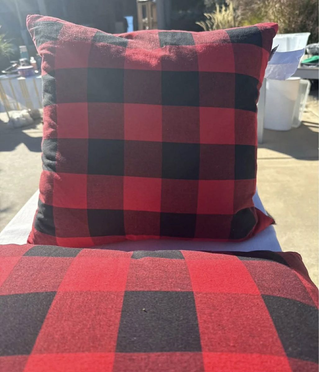 Red & Black Buffalo Plaid Throw Pillows – 22” Feather-Filled