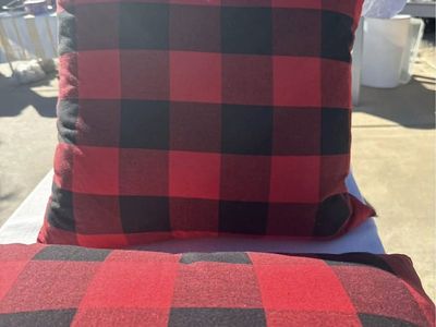 Red & Black Buffalo Plaid Throw Pillows – 22” Feather-Filled