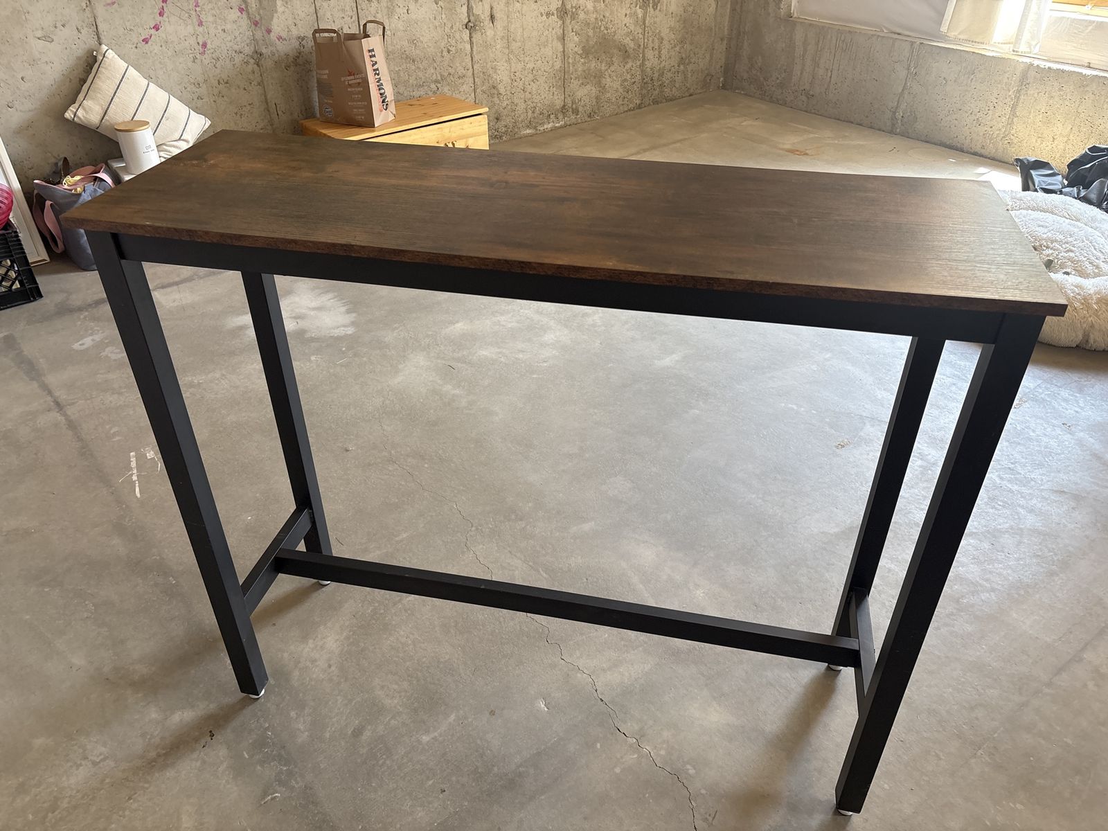 Industrial Style Bar Height End Table/Desk - Wood Laminate Top & Black Metal Legs